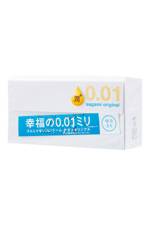 Презервативы Sagami, original 0.01, полиуретан, EXTRA LUB, 12 шт.