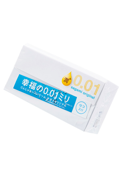 Презервативы Sagami, original 0.01, полиуретан, EXTRA LUB, 12 шт.