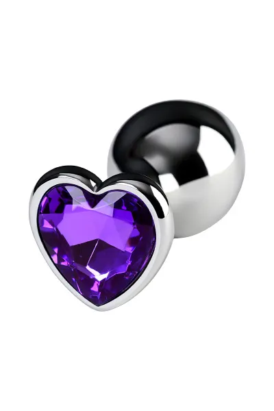 Анальная втулка TOYFA Metall, мателл,серебряная с фиолетовым кристаллом, 8 см, Ø 3 см, 165 гр